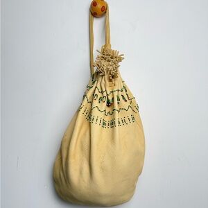 Very Rare Ralph Lauren Hand-Beaded Leather Drawstring Bag — Suede Interior